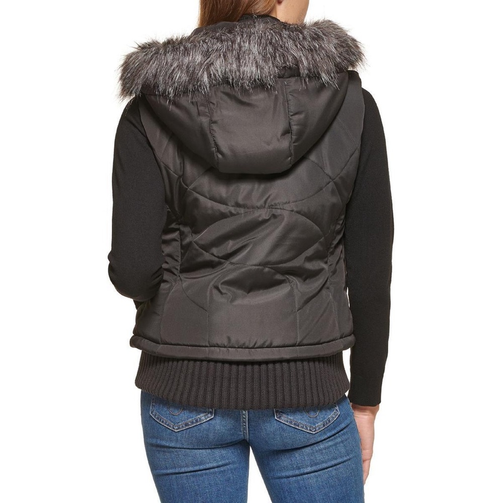 Calvin Klein Womens Black Quilted Faux Fur Puffer Vest Outerwear - Picture 5 of 16